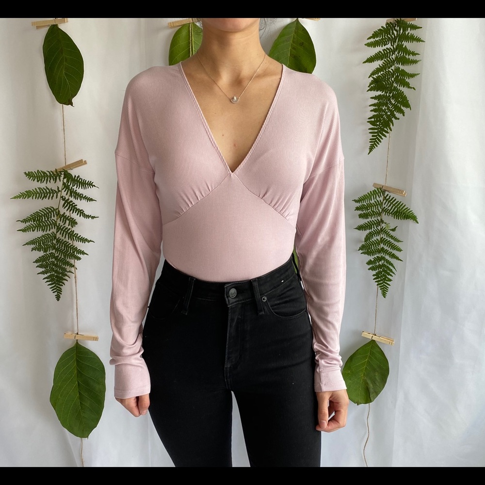 Long Sleeve V Neck Ribbed Bodysuit